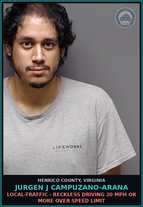 Booking mugshot of Jurgen J Campuzano-Arana in Henrico County