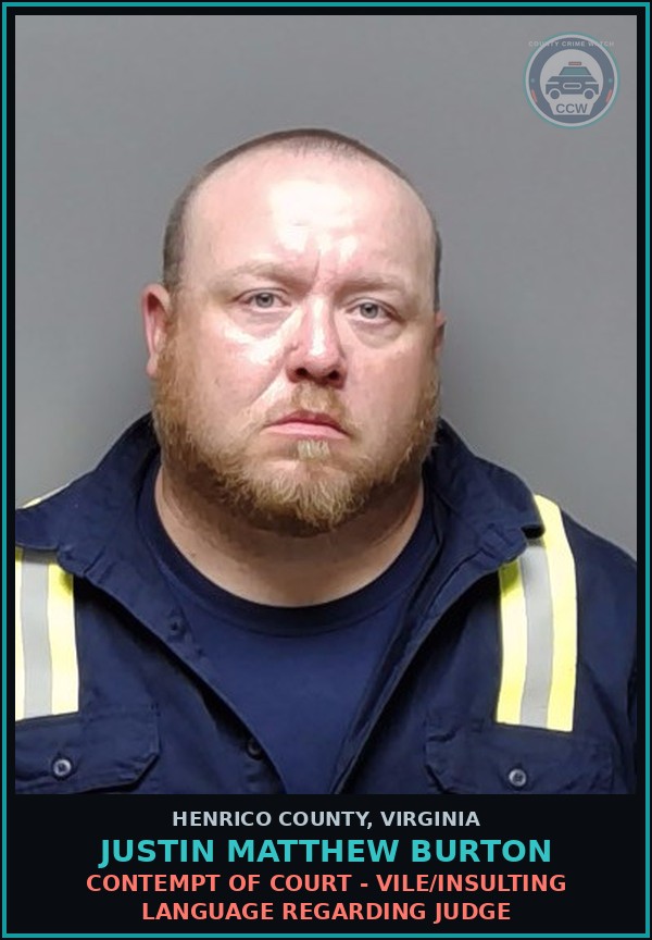 Booking mugshot of Justin Matthew Burton in Henrico County