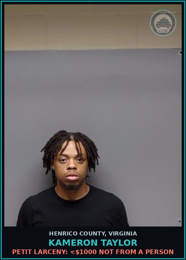 Booking mugshot of Kameron Taylor in Henrico County