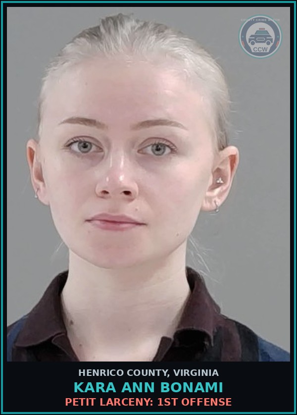 Booking mugshot of Kara Ann Bonami in Henrico County