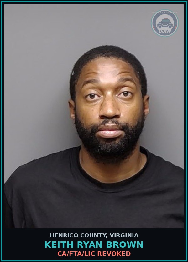 Booking mugshot of Keith Ryan Brown in Henrico County