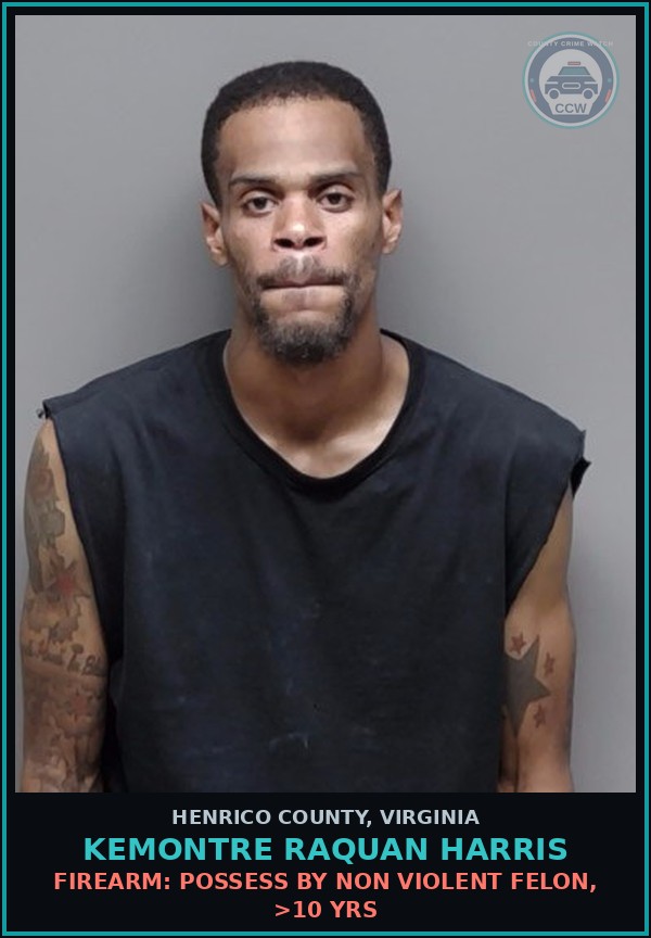 Booking mugshot of Kemontre Raquan Harris in Henrico County
