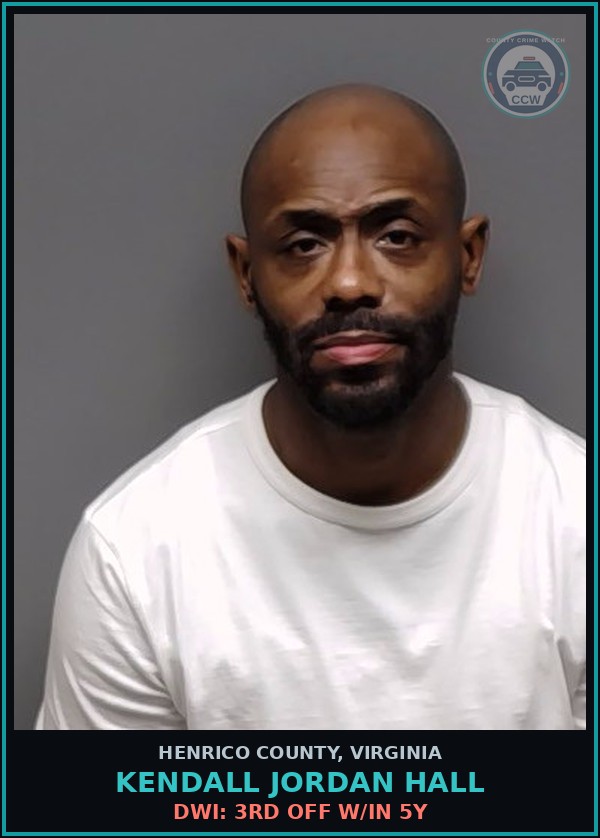 Booking mugshot of Kendall Jordan Hall in Henrico County