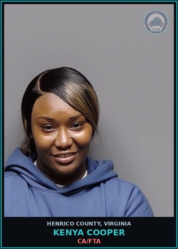 Booking mugshot of Kenya Cooper in Henrico County