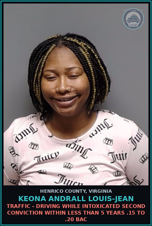 Booking mugshot of Keona Andrall Louis-Jean in Henrico County