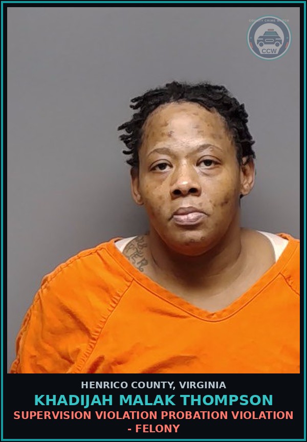 Booking mugshot of Khadijah Malak Thompson in Henrico County