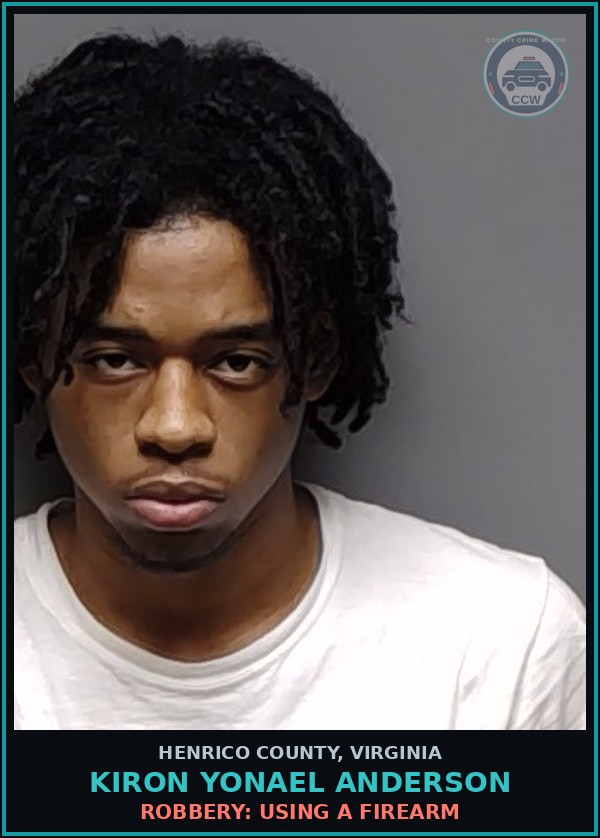Booking mugshot of Kiron Yonael Anderson in Henrico County