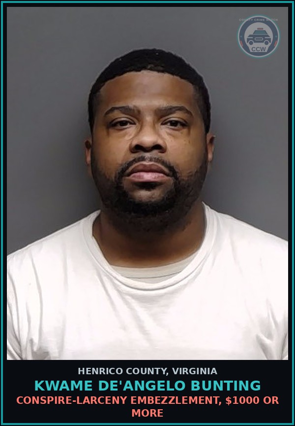 Booking mugshot of Kwame De'Angelo Bunting in Henrico County