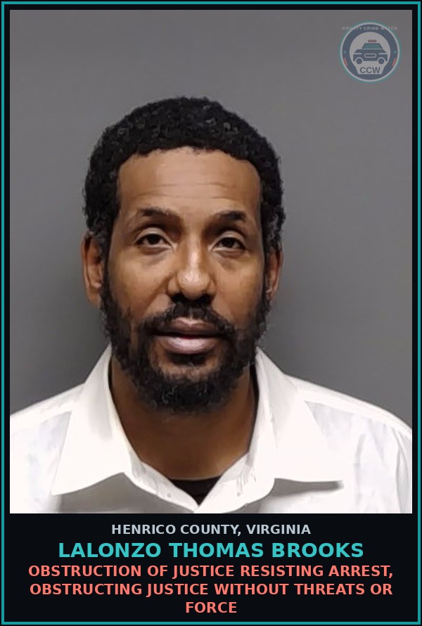 Booking mugshot of Lalonzo Thomas Brooks in Henrico County