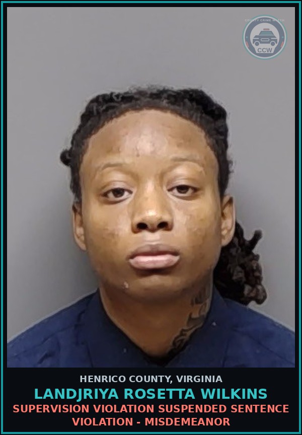 Booking mugshot of Landjriya Rosetta Wilkins in Henrico County
