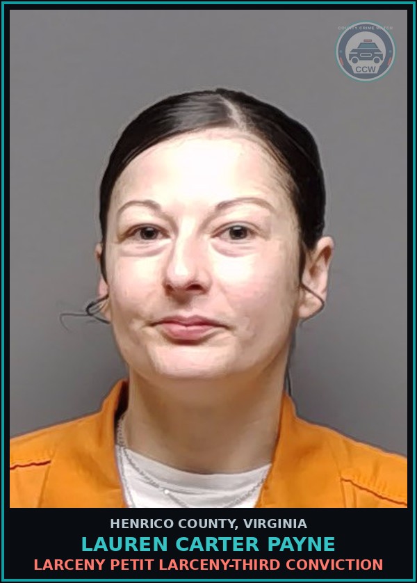 Booking mugshot of Lauren Carter Payne in Henrico County