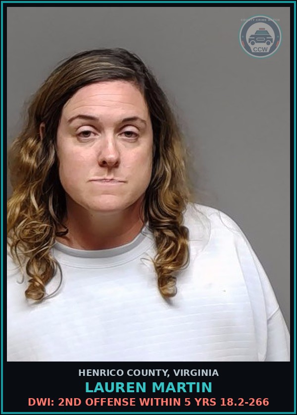 Booking mugshot of Lauren Martin in Henrico County
