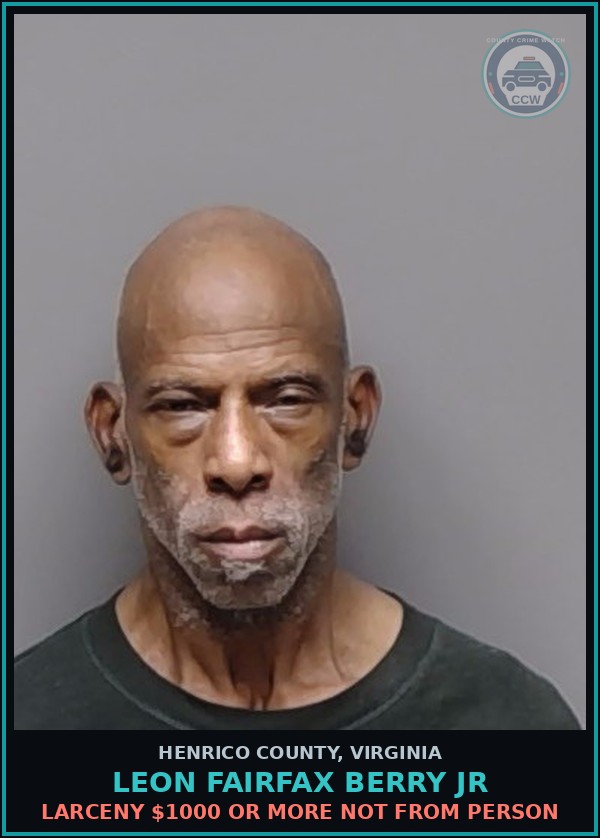 Booking mugshot of Leon Fairfax Berry Jr in Henrico County