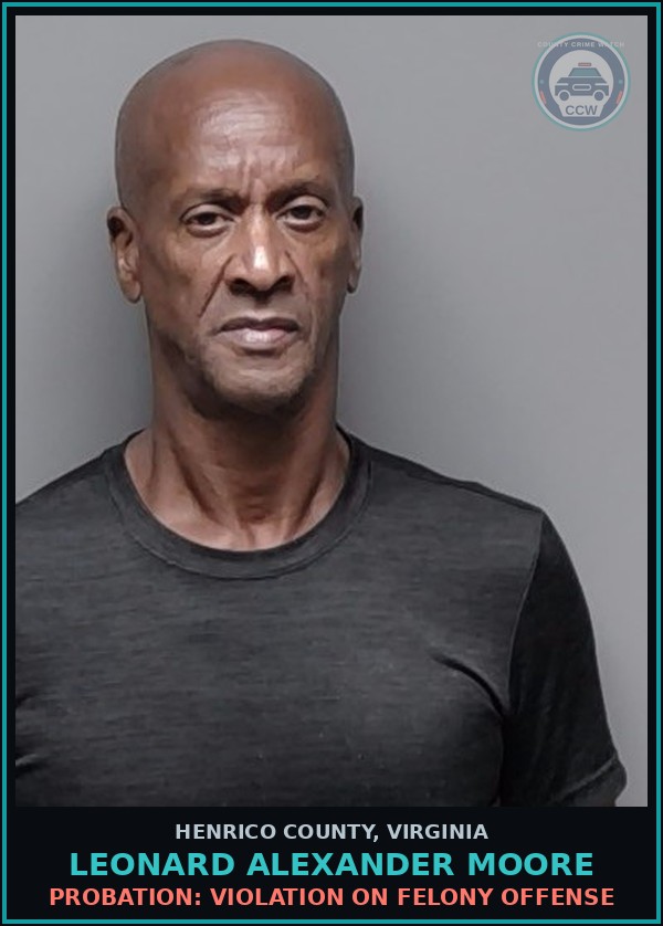 Booking mugshot of Leonard Alexander Moore in Henrico County