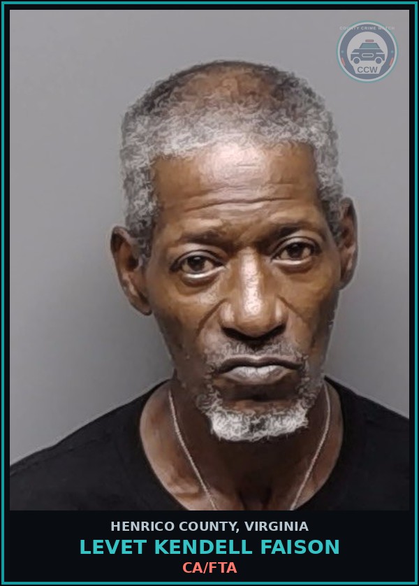 Booking mugshot of Levet Kendell Faison in Henrico County