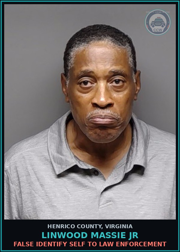 Booking mugshot of Linwood Massie Jr in Henrico County