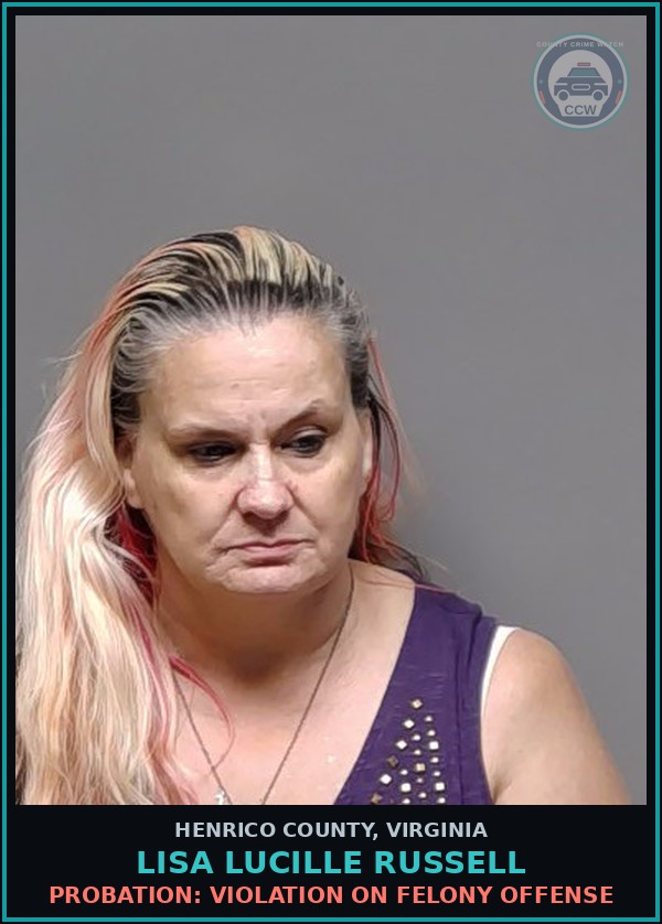 Booking mugshot of Lisa Lucille Russell in Henrico County