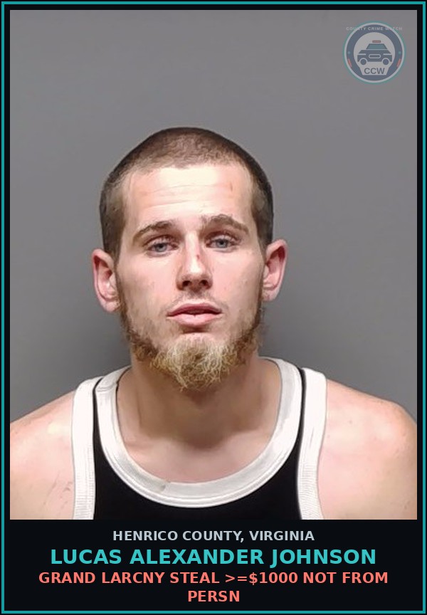 Booking mugshot of Lucas Alexander Johnson in Henrico County