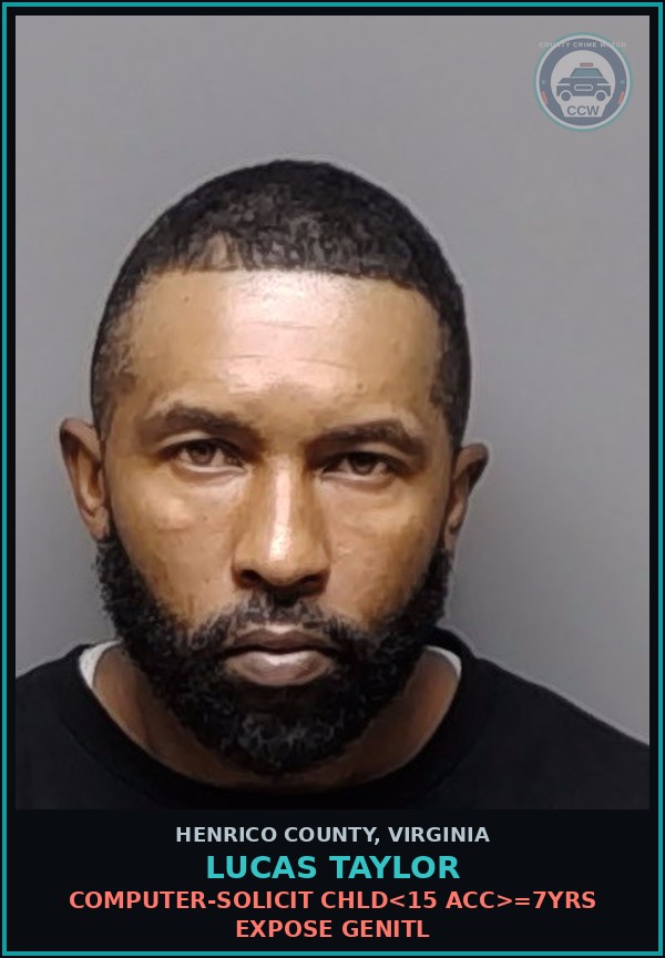 Booking mugshot of Lucas Taylor in Henrico County