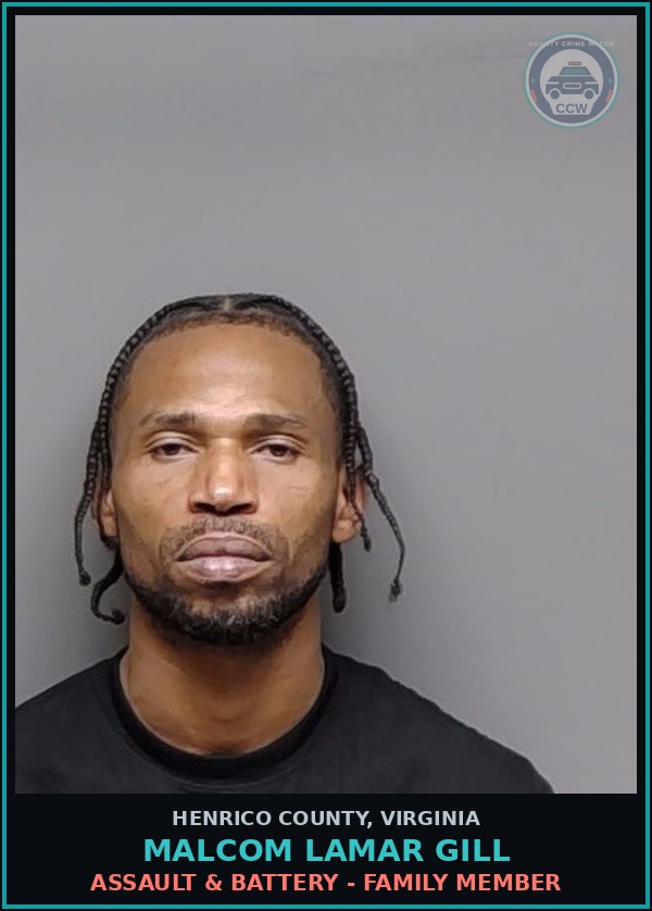 Booking mugshot of Malcom Lamar Gill in Henrico County