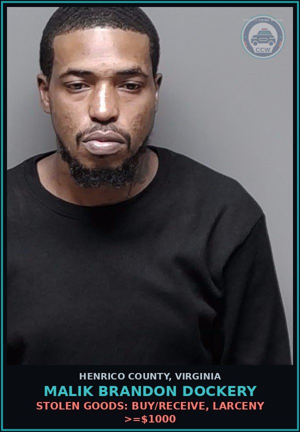 Booking mugshot of Malik Brandon Dockery in Henrico County