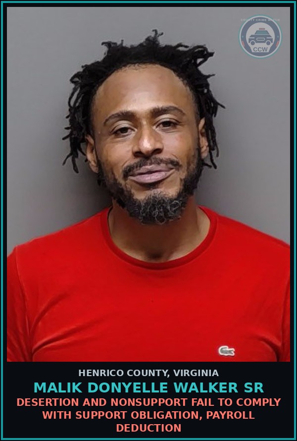 Booking mugshot of Malik Donyelle Walker Sr in Henrico County