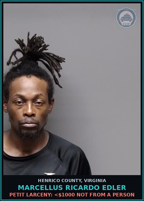 Booking mugshot of Marcellus Ricardo Edler in Henrico County