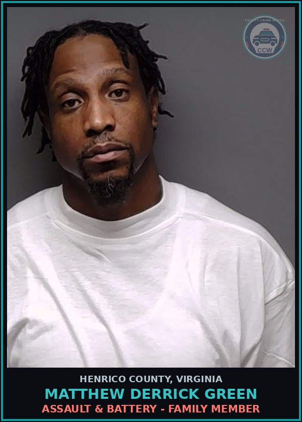 Booking mugshot of Matthew Derrick Green in Henrico County