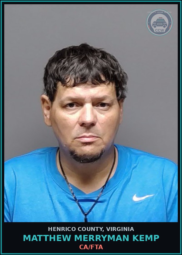 Booking mugshot of Matthew Merryman Kemp in Henrico County