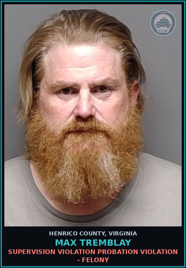 Booking mugshot of Max Tremblay in Henrico County