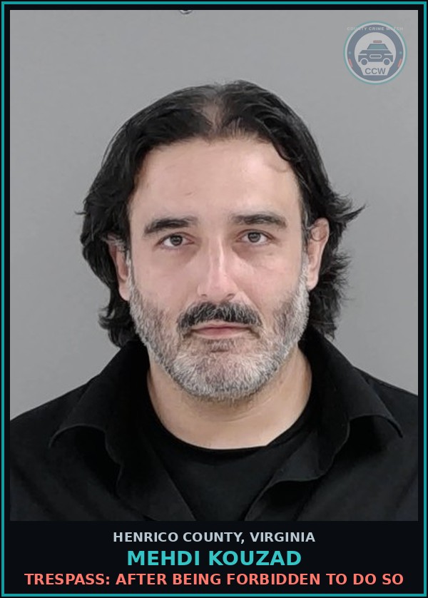Booking mugshot of Mehdi Kouzad in Henrico County