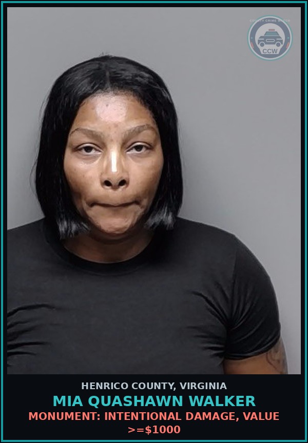 Booking mugshot of Mia Quashawn Walker in Henrico County