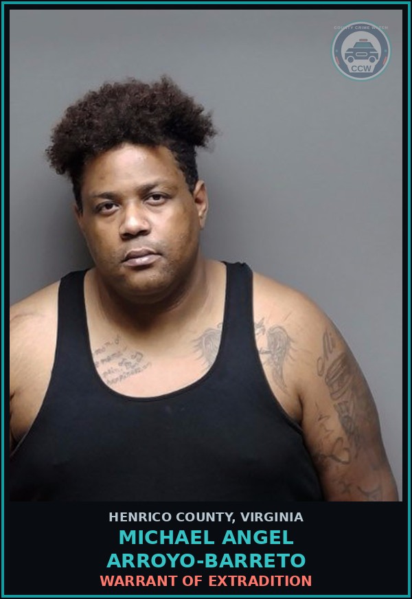 Booking mugshot of Michael Angel Arroyo-Barreto in Henrico County