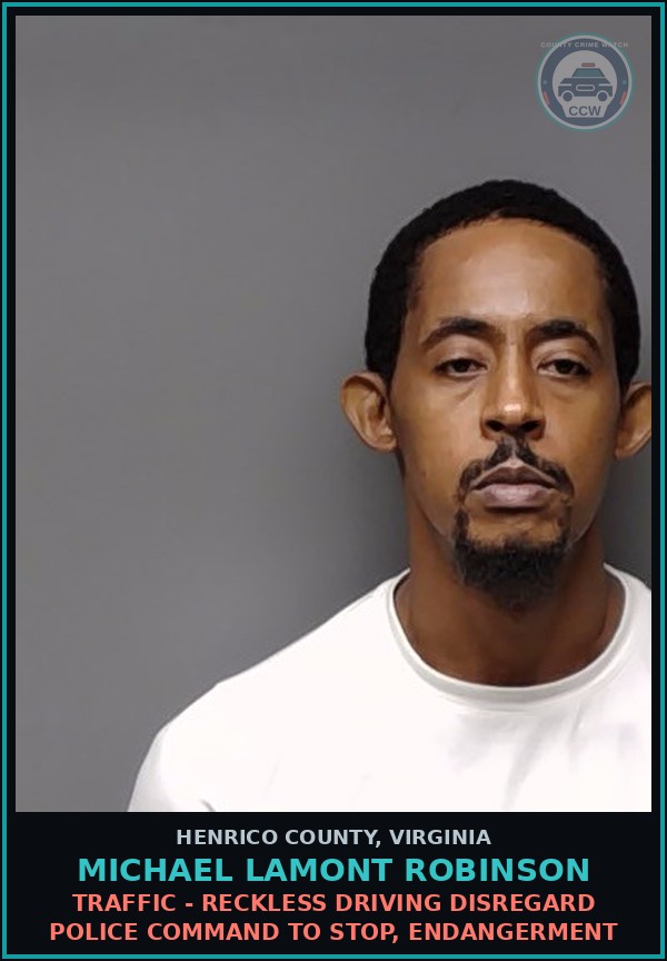Booking mugshot of Michael Lamont Robinson in Henrico County