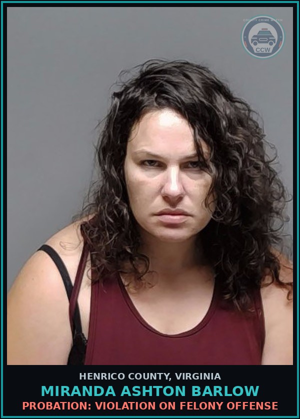 Booking mugshot of Miranda Ashton Barlow in Henrico County