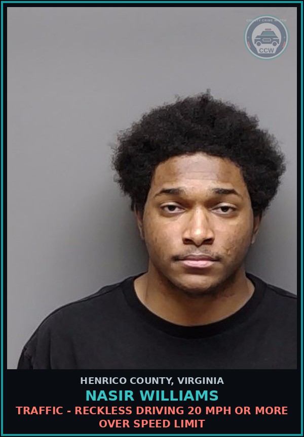 Booking mugshot of Nasir Williams in Henrico County