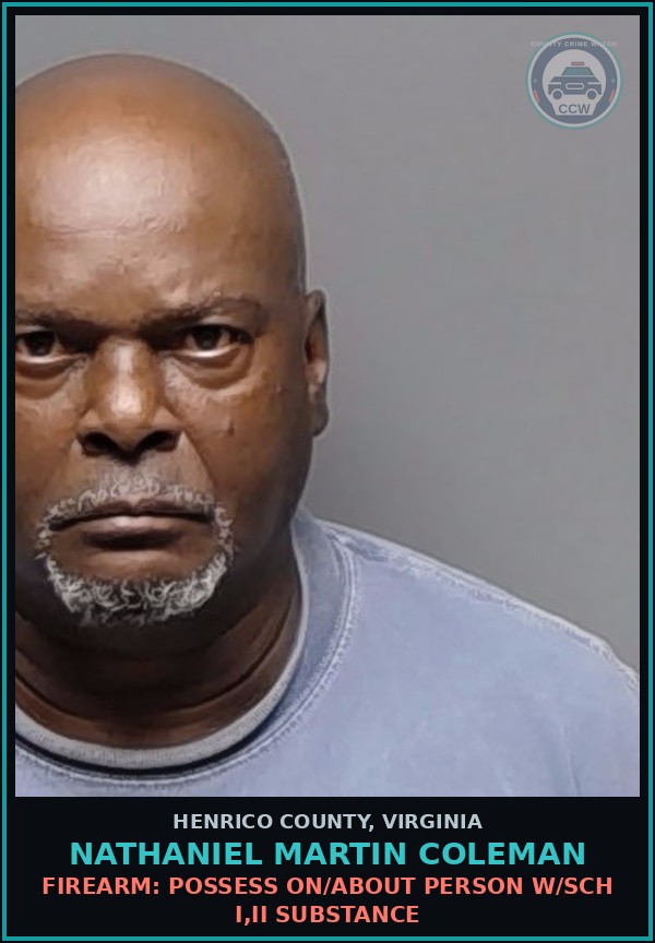 Booking mugshot of Nathaniel Martin Coleman in Henrico County