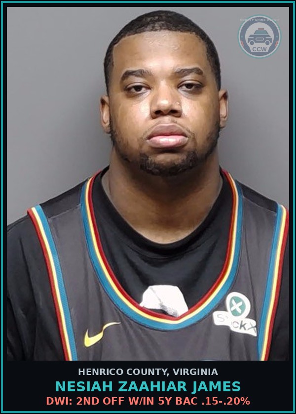 Booking mugshot of Nesiah Zaahiar James in Henrico County