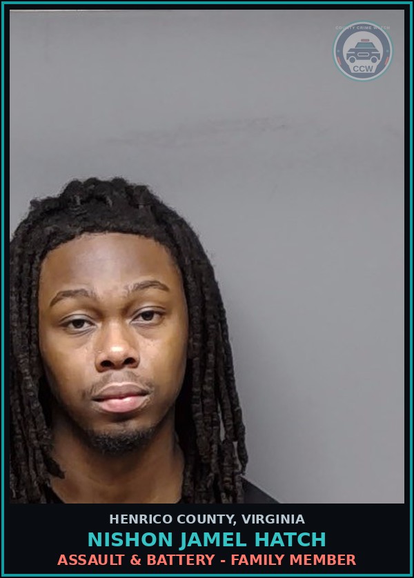 Booking mugshot of Nishon Jamel Hatch in Henrico County