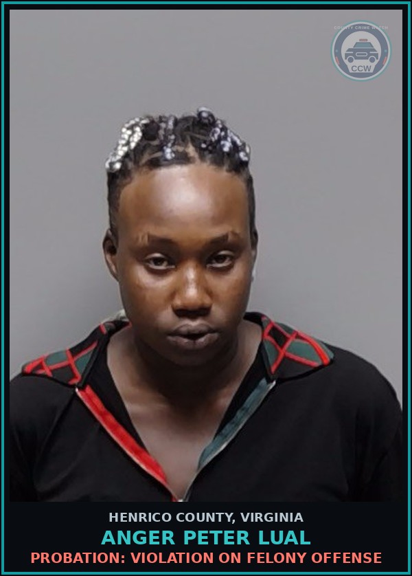 Booking mugshot of Anger Peter Lual in Henrico County