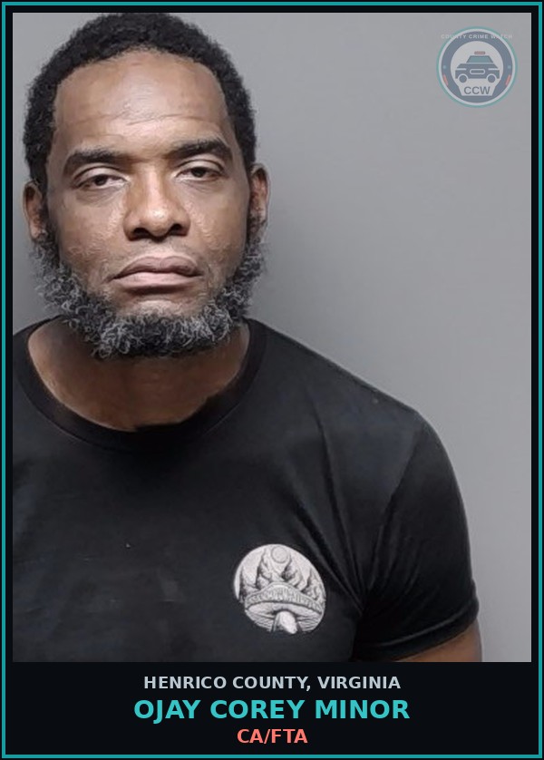Booking mugshot of Ojay Corey Minor in Henrico County