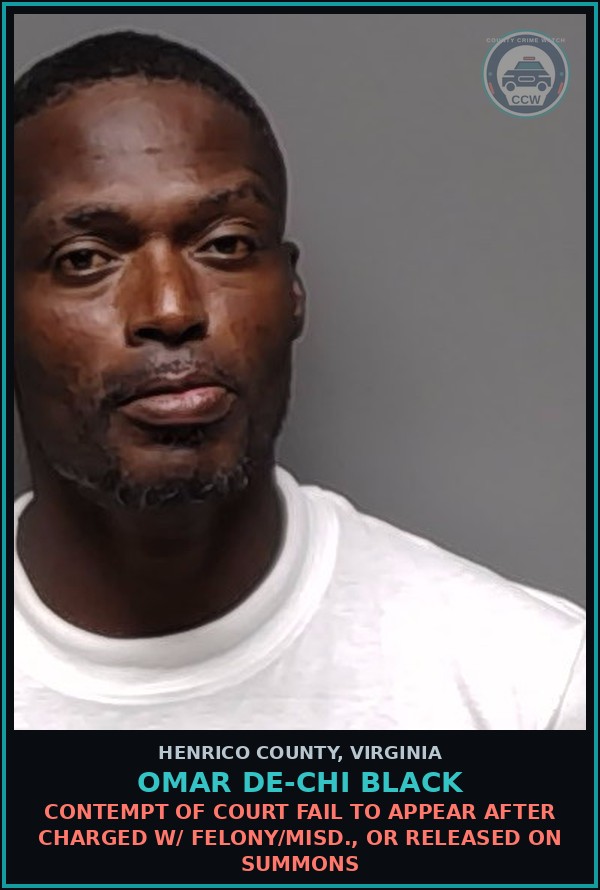 Booking mugshot of Omar De-Chi Black in Henrico County