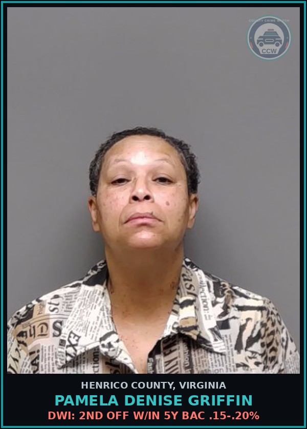 Booking mugshot of Pamela Denise Griffin in Henrico County
