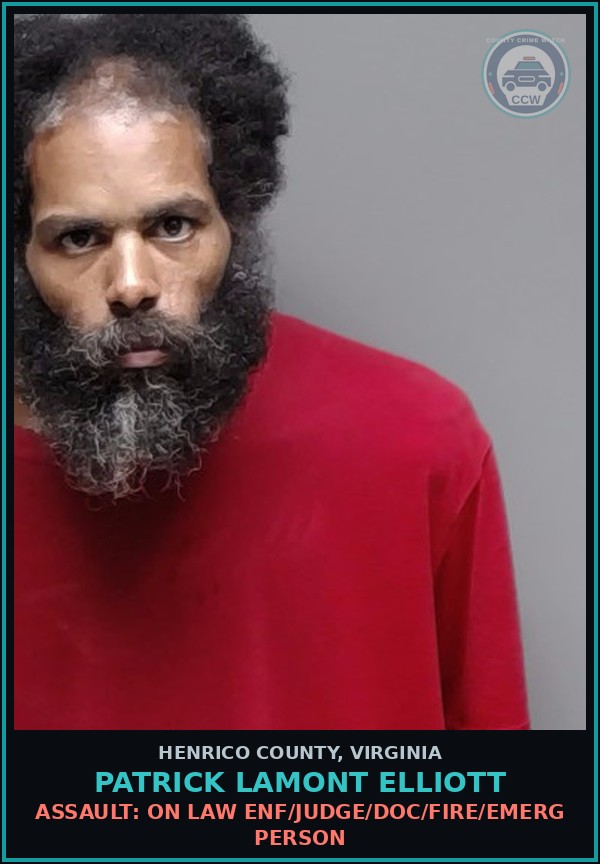 Booking mugshot of Patrick Lamont Elliott in Henrico County