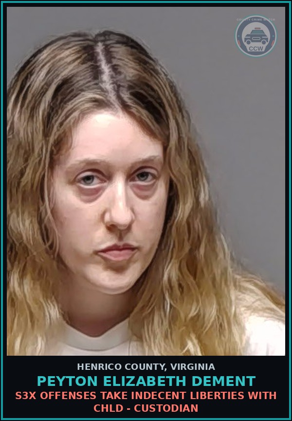 Booking mugshot of Peyton Elizabeth Dement in Henrico County