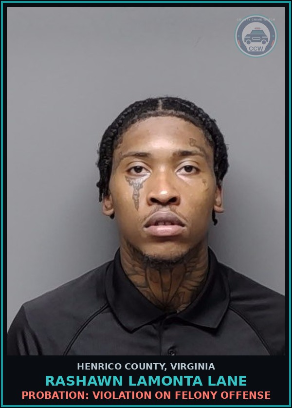 Booking mugshot of Rashawn Lamonta Lane in Henrico County