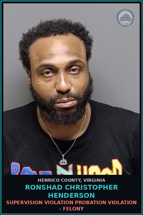 Booking mugshot of Ronshad Christopher Henderson in Henrico County
