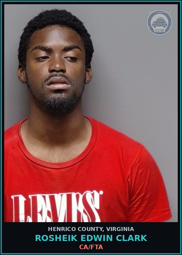 Booking mugshot of Rosheik Edwin Clark in Henrico County
