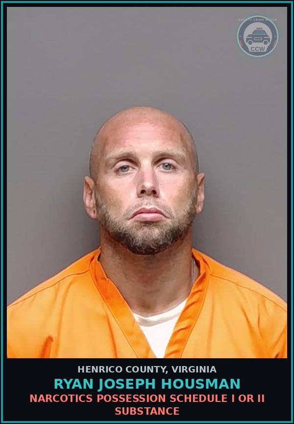 Booking mugshot of Ryan Joseph Housman in Henrico County