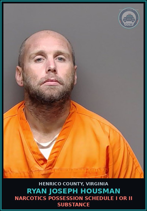Booking mugshot of Ryan Joseph Housman in Henrico County